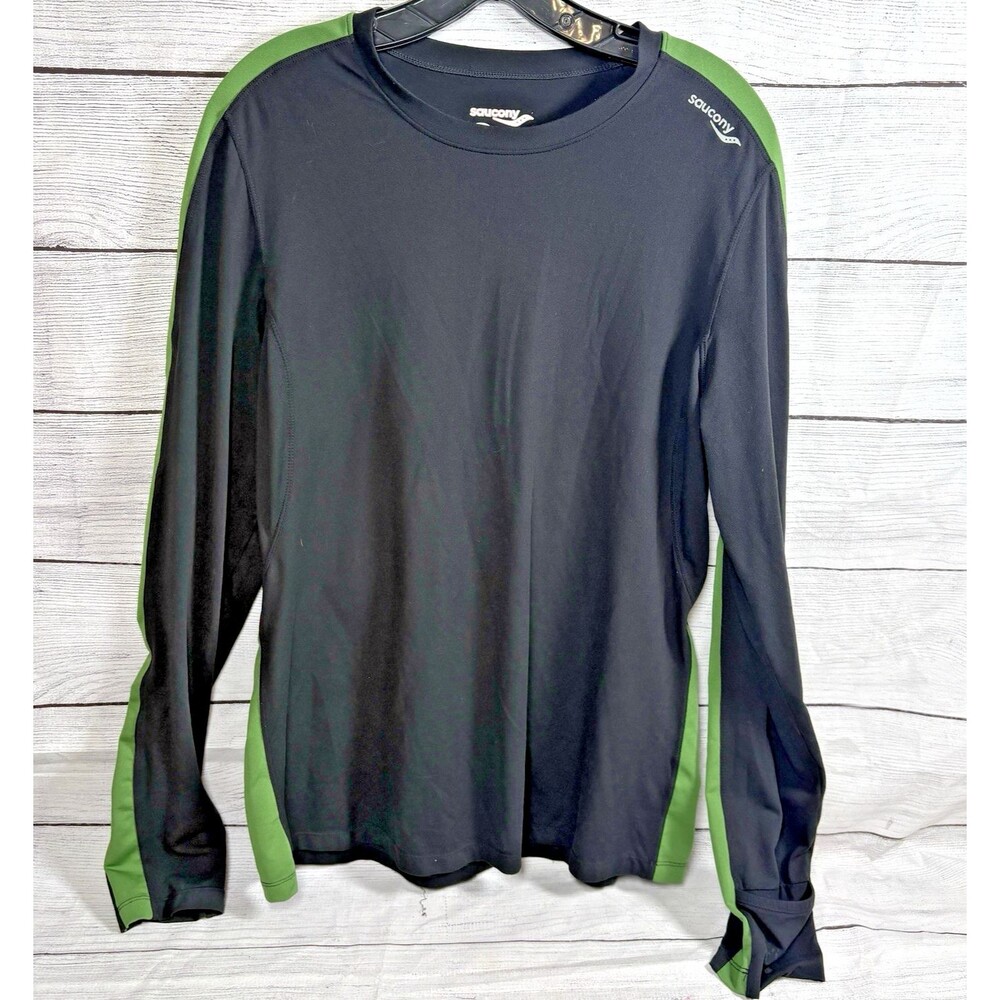 Saucony Long Sleeve Black Green Running Shirt Womens Sz L / XL? READ Base Layer